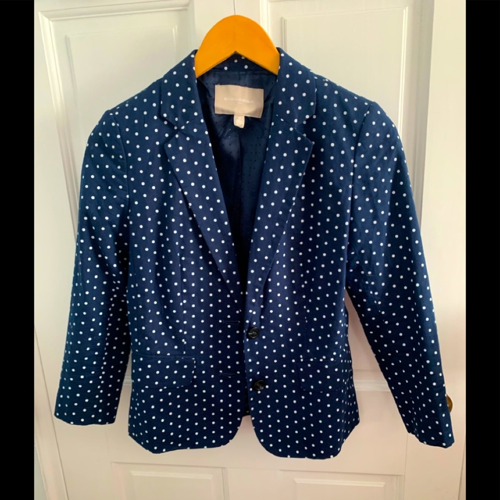 Navy & white polka dot blazer